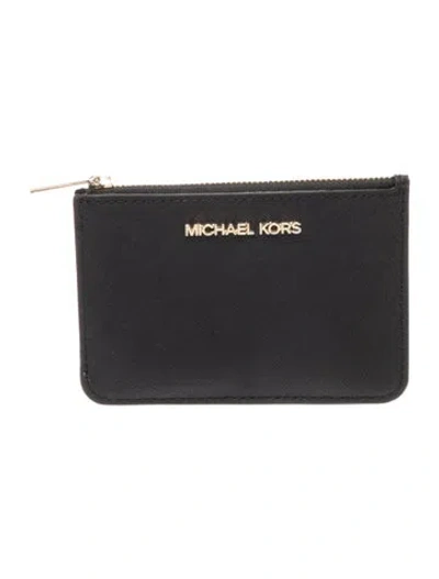Pre-owned Michael Kors Saffiano Leather Card Holder In Black