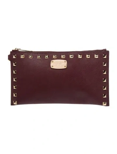 Pre-owned Michael Kors Saffiano Leather Clutch In Burgundy