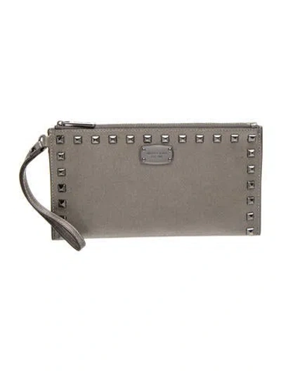 Pre-owned Michael Kors Saffiano Leather Clutch In Grey/metallic