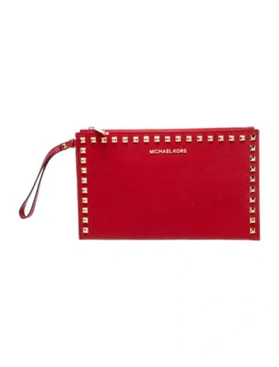 Pre-owned Michael Kors Saffiano Leather Clutch In Red