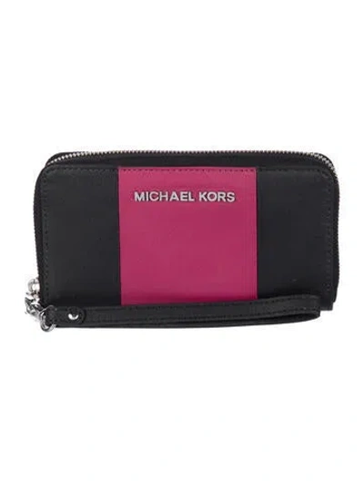 Pre-owned Michael Kors Saffiano Leather Colorblock Pattern Continental Wallet In Black