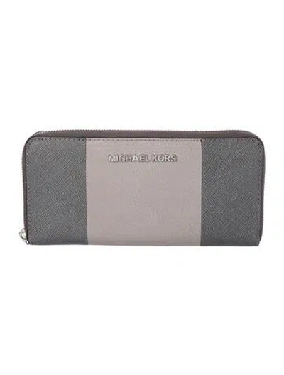 Pre-owned Michael Kors Saffiano Leather Colorblock Pattern Continental Wallet In Grey/neutrals