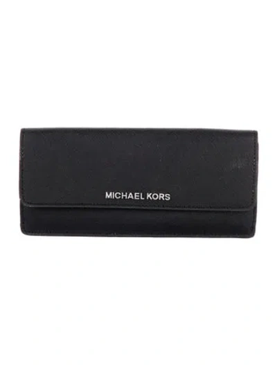 Pre-owned Michael Kors Saffiano Leather Continental Wallet In Black