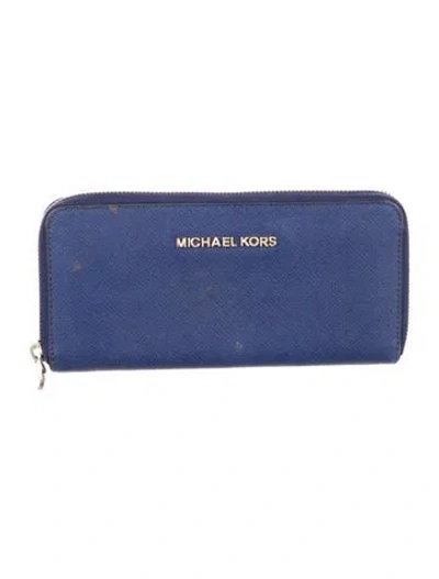 Pre-owned Michael Kors Saffiano Leather Continental Wallet In Blue