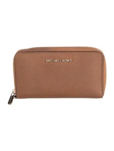 Pre-owned Michael Kors Saffiano Leather Continental Wallet In Brown