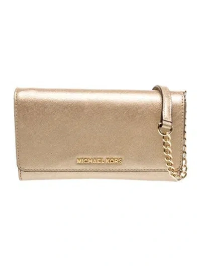 Pre-owned Michael Kors Saffiano Leather Crossbody Bag In Gold/metallic
