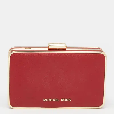 Michael Kors Saffiano Leather Minaudiere Clutch In Red