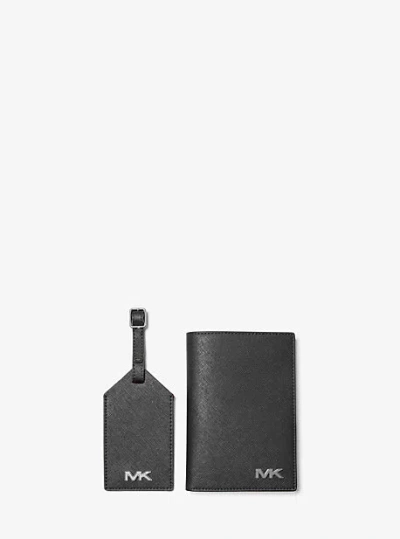Michael Kors Saffiano Leather Passport Case And Luggage Tag Gift Set In Black