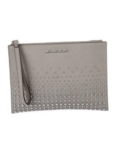 Pre-owned Michael Kors Saffiano Leather Portfolio In Gray