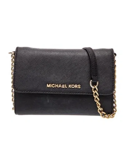 Pre-owned Michael Kors Saffiano Leather Shoulder Bag In Black