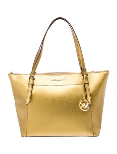 Pre-owned Michael Kors Saffiano Leather Shoulder Bag W/ Tags In Gold