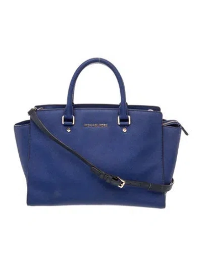 Pre-owned Michael Kors Saffiano Leather Top Handle Bag In Blue