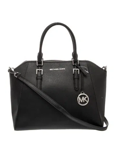 Pre-owned Michael Kors Saffiano Leather Top Handle Bag In Blue