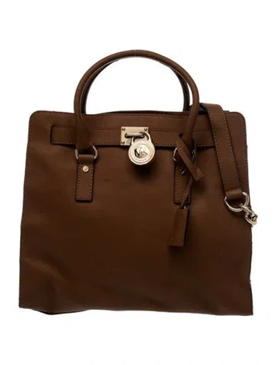 Pre-owned Michael Kors Saffiano Leather Top Handle Bag In Brown