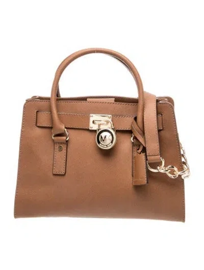 Pre-owned Michael Kors Saffiano Leather Top Handle Bag In Brown