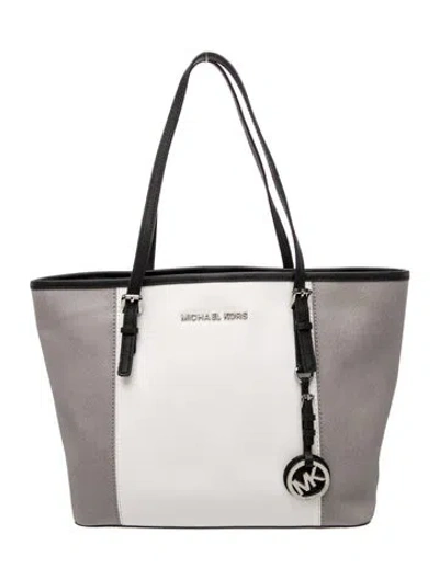 Pre-owned Michael Kors Saffiano Leather Top Handle Bag In Gray