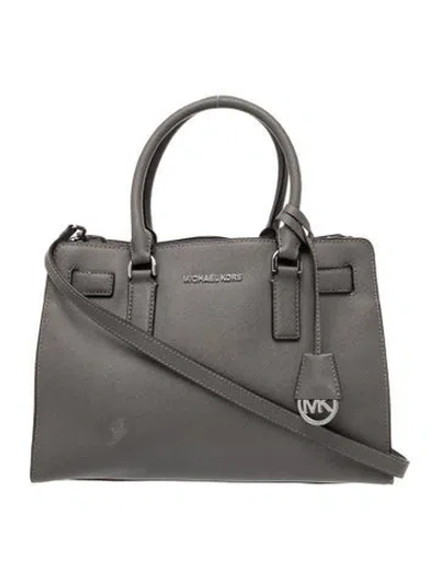 Pre-owned Michael Kors Saffiano Leather Top Handle Bag In Gray