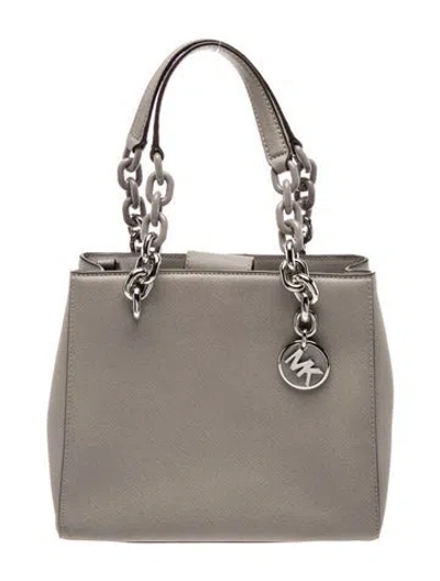 Pre-owned Michael Kors Saffiano Leather Top Handle Bag In Gray