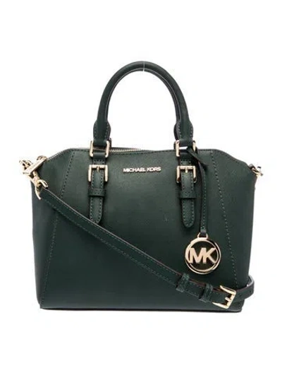 Pre-owned Michael Kors Saffiano Leather Top Handle Bag In Green