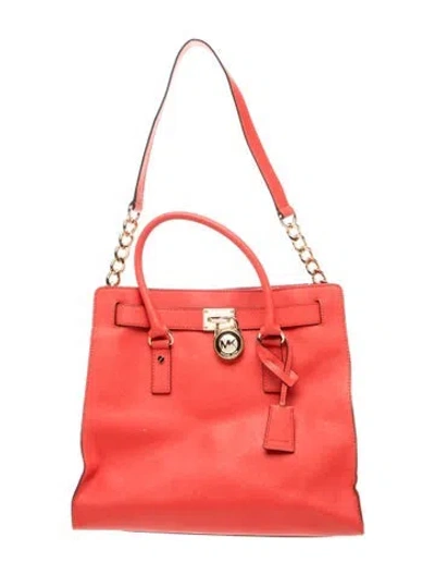 Pre-owned Michael Kors Saffiano Leather Top Handle Bag In Orange