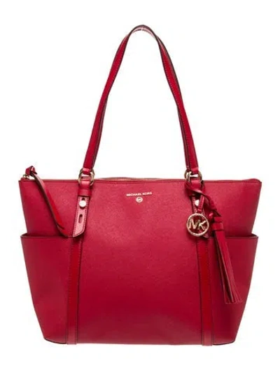 Pre-owned Michael Kors Saffiano Leather Top Handle Bag In Red