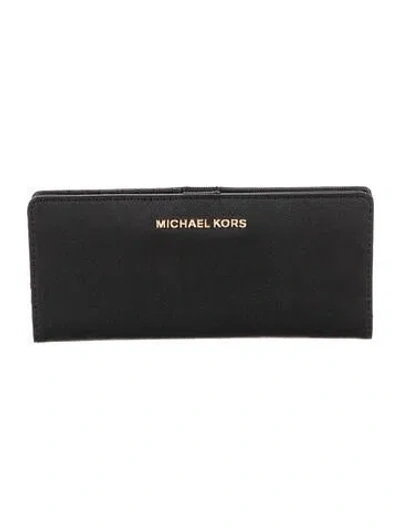 Pre-owned Michael Kors Saffiano Leather Wallet In Black