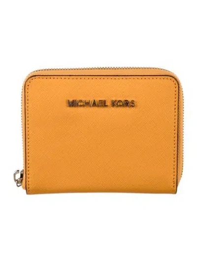 Pre-owned Michael Kors Saffiano Leather Wallet In Orange