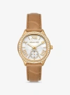 MICHAEL KORS SAGE PAVÉ GOLD-TONE AND CROCODILE EMBOSSED LEATHER WATCH