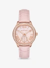 MICHAEL KORS SAGE PAVÉ ROSE GOLD-TONE AND CROCODILE EMBOSSED LEATHER WATCH