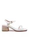 Michael Kors Mandy Sandal In White Leather With Ute Heel In Beige