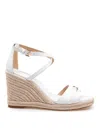 Michael Kors Mandy Wedge Sandal In White Leather With Jute Wedge In Beige