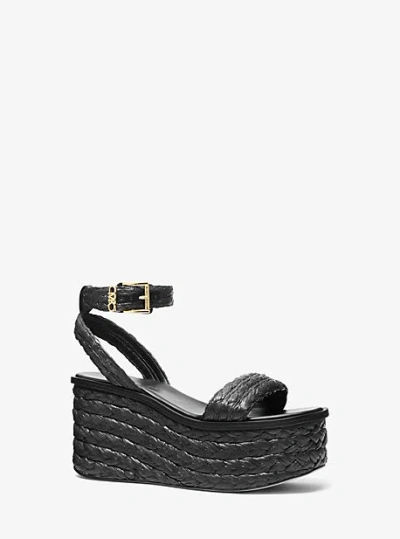 Michael Kors Sandra Straw Platform Sandal In Black