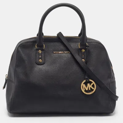 Pre-owned Michael Kors Sandrine Large Leather Satchel In Black