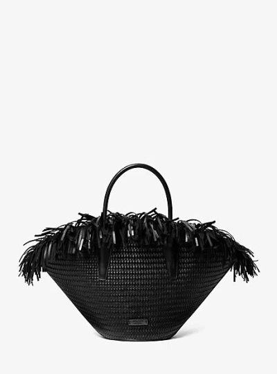 Michael Kors Sardinia Large Hand-woven Leather Basket Tote Bag In Black