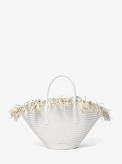 Michael Kors Sardinia Large Hand-woven Leather Basket Tote Bag In White