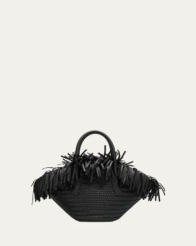 Michael Kors Sardinia Mini Fringe Basket Top-handle Bag In Black