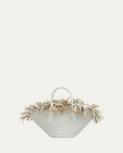 Michael Kors Sardinia Mini Fringe Basket Top-handle Bag In Optic White