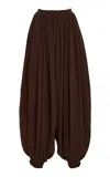 Michael Kors Sarouel Relaxed Silk Seersucker Wide-leg Pants In Brown