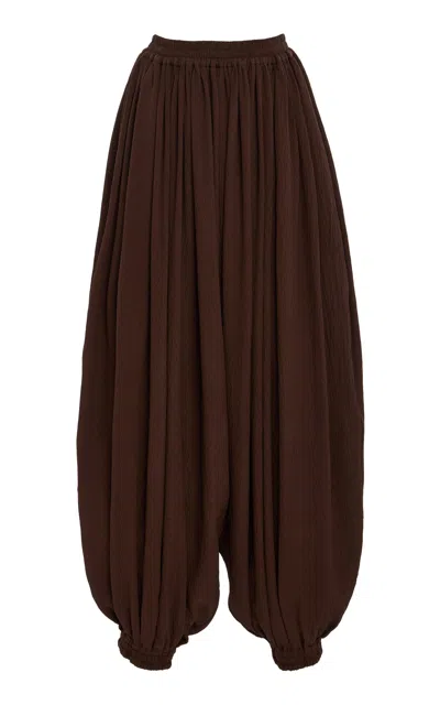 Michael Kors Sarouel Relaxed Silk Seersucker Wide-leg Pants In Brown