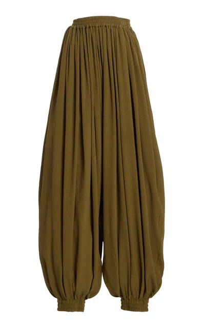 Michael Kors Sarouel Relaxed Silk Seersucker Wide-leg Pants In Brown