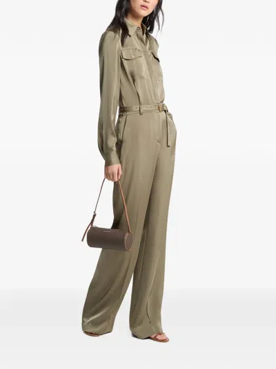 Michael Kors Satin Belted Jumpsuit In Animal Print