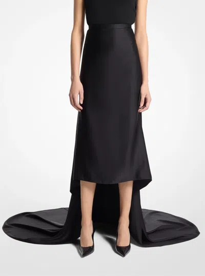 Michael Kors Satin Charmeuse Skirt With Train In Black