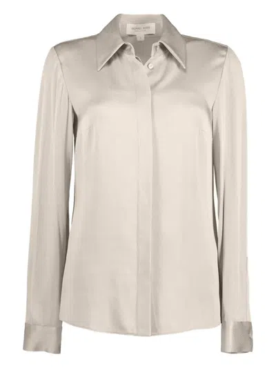 Michael Kors Satin Long-sleeve Shirt In Neutral