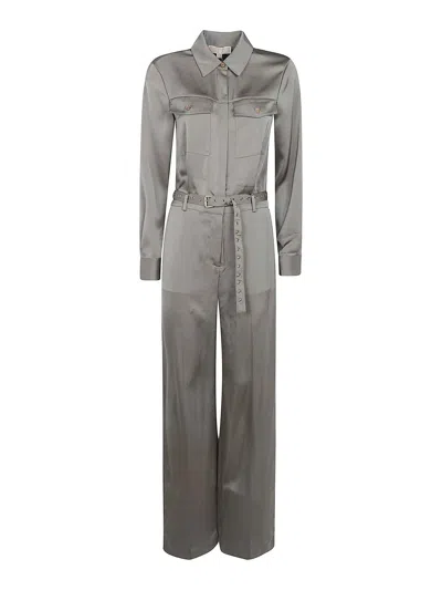 Michael Kors Satin Longsleeve Jumpsuit In Green
