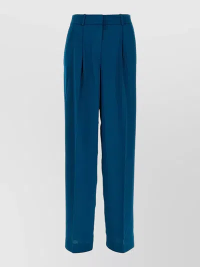 Michael Kors Satin Pleated Trousers Belt Loops Side Pockets In Blue