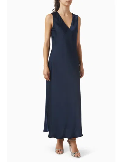 Michael Kors Blue Sleeveless Long Dress With V Neck And Rear Zip Closure In Tech Fabric Woman
