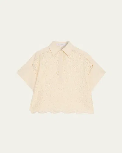 Michael Kors Scalloped Floral Lace Shirt In Neutral
