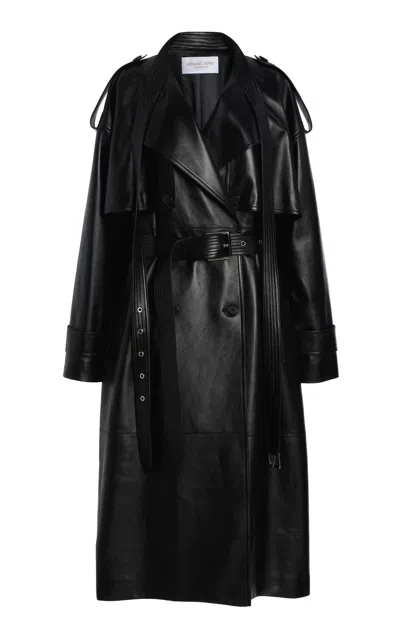 Michael Kors Scarf-detailed Leather Trench Coat In Black