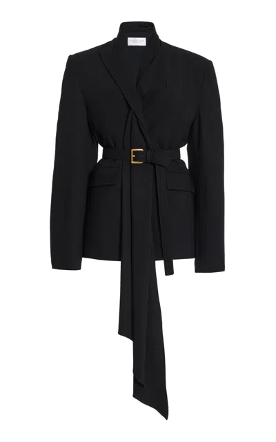 Michael Kors Scarf-detailed Stretch-tissue Wool Crepe Blazer In Black