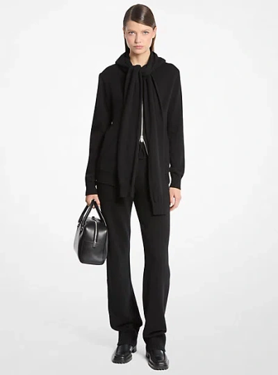 Michael Kors Scarf-effect Cashmere Hoodie In Black